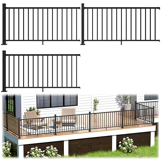 Egadis 3 Pack 36 in. H x 6 ft. W Porch and Deck Railing Kit, Aluminum Railing Kit, Textured AAMA 2604 Powder-Coat Finish Railing System for Outdoor Decks, Porches & Balconies (3 Post, 3 Panel)