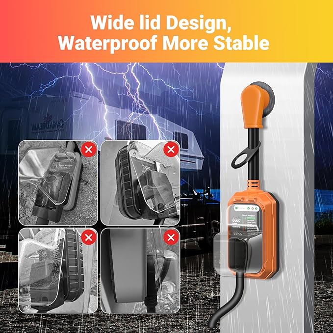 EyGde RV Surge Protector 15 Amp to 30 Amp Waterproof, RV Circuit Analyzer with with Full Electrical Protection, Power 15Amp to 30Amp Plug Adapter Protectors for Camper Travel Trailer Accessories