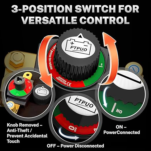 Top Post Battery Disconnect Switch, Car Battery Disconnect Switch, 12V-48V Battery Cut/Shut Off kit for Car RV Boat Truck ATV, Suitable for Negative Terminal, Flexible Installation Options