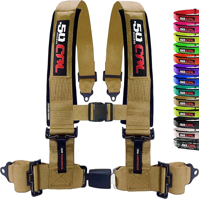 1pc 4 Point Harness for Bucket Seat Push Release 10 Color Harnesses Racing Harness 4 point Race Car UTV, RZR (Gold, 3in)