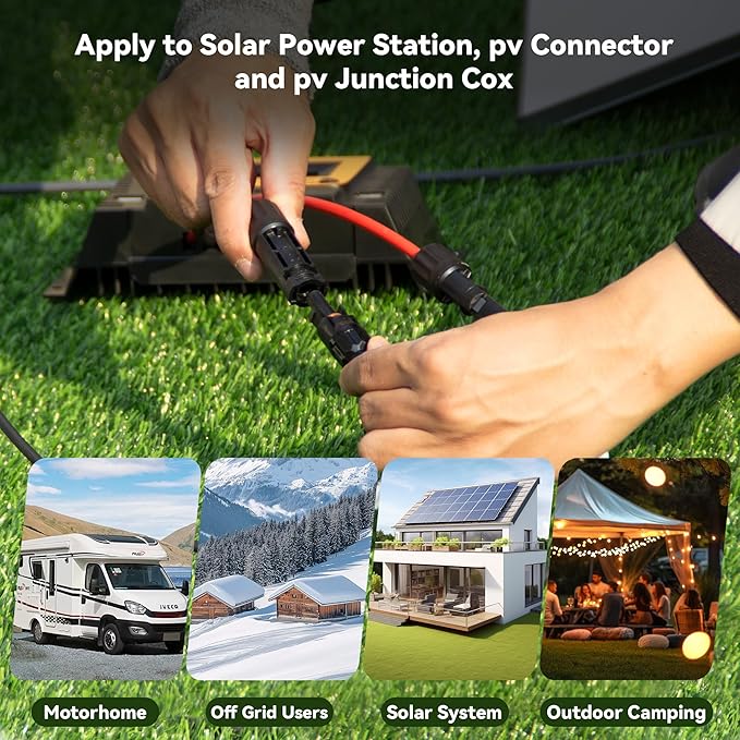 Solar Extension Cable 10 Gauge Panels Wire 10Ft 10AWG (6mm²) PV Wire SJZSUNRUN Tinned Copper Wire with 2 Pairs Solar Connectors for Outdoor Automotive, Marine, (Black&Red)