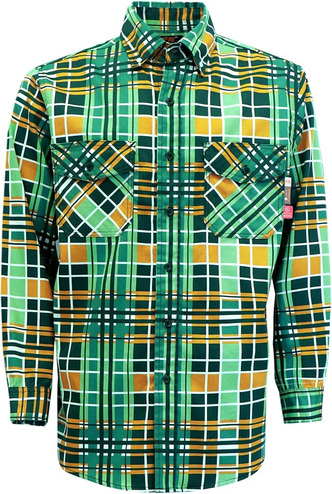 KONRECO FR Shirts for Men 100% Cotton 6.5oz Fire Resistant Lightweight Men's Plaid Work Shirts
