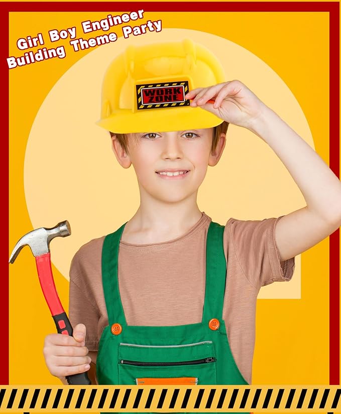 2 Pcs Kids Plastic Hard Hat Yellow Construction Worker Hat Construction Helmet Toy for Boys Girls Role Play Dress Up Costume Accessories