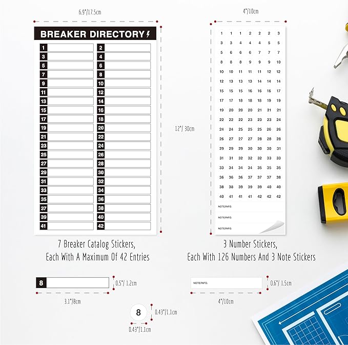 10 Sheet Breaker Panel Labels & 7 Breaker Catalog Stickers, Waterproof Durable Self-Adhesive Electrical Stickers (Black)