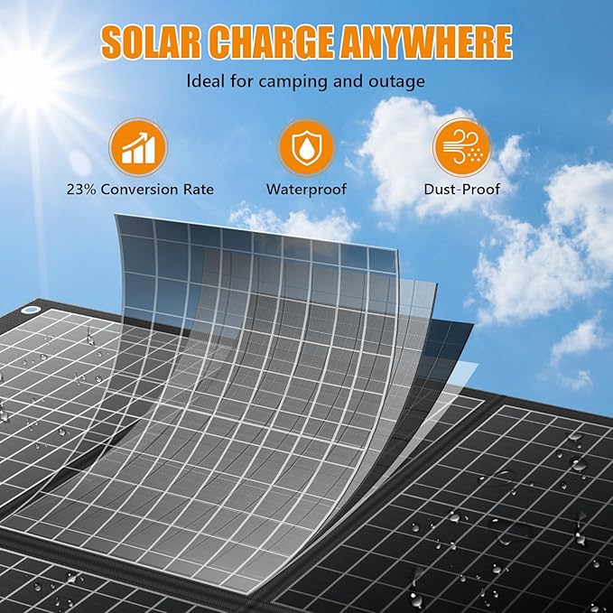 100W Portable Solar Panel, Foldable Monocrystalline Solar Charger with 18V DC & USB Outputs, IP65 Waterproof Folding Solar Panels for Portable Power Station, Camping, RV, Off-Grid, Hiking