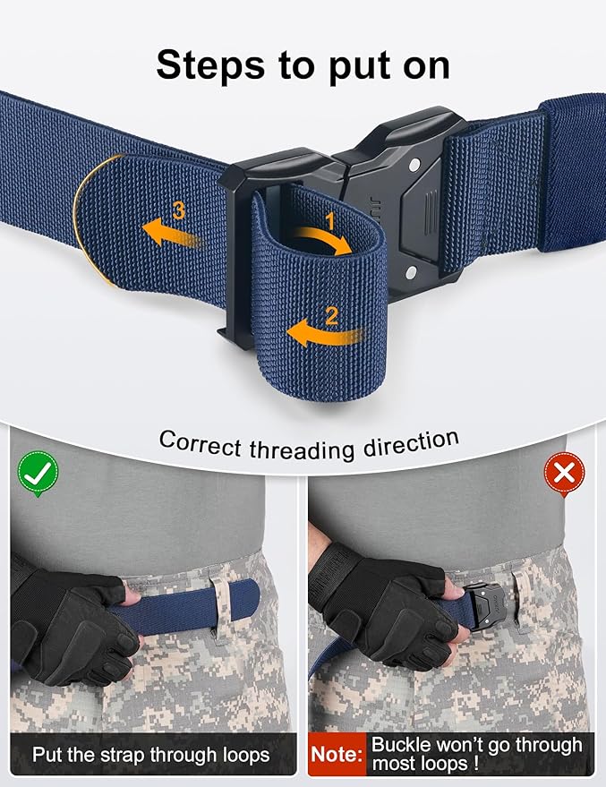 JUKMO Quick Release Tactical Belt, Military Work 1.5" Nylon Web Hiking Belt with Heavy Duty Seatbelt Buckle
