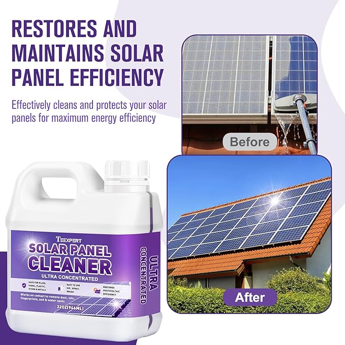 Teexpert Solar Panel Cleaner (32oz Makes 150 Gallons), Ultra Concentrated Glass & Solar Panel Cleaning, Pro Quick Dry Streak-Free Remove Dirt, Dust, Droppings, Fingerprints, Oils & Water Spots