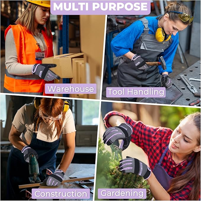 HANDLANDY Work Gloves for Women, Breathable Leather Gardening Glove for Yard Maintenance, Hand Protection with Touch Screen