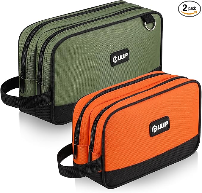 12 10" Small Tool Bag 2 Pack, Zipper Tool Pouch 2 Compartments, Utility ToolBag with Carrying Handle, Toolbox Organization, Screwdriver Storage Tool Box, Mechanic Men Dad Gifts, Orange/Green