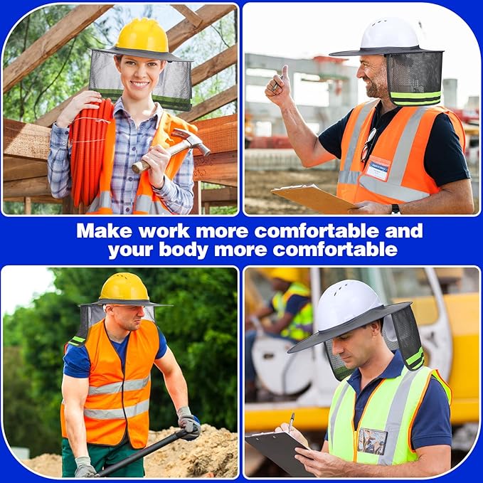 Vicenpal 10 Pcs Hard Hat Shade Full Brim, High Visibility Sun Visor Neck Shade with Reflective Strip, Hard Hat Accessories for Men Women Construction Use(Grey)