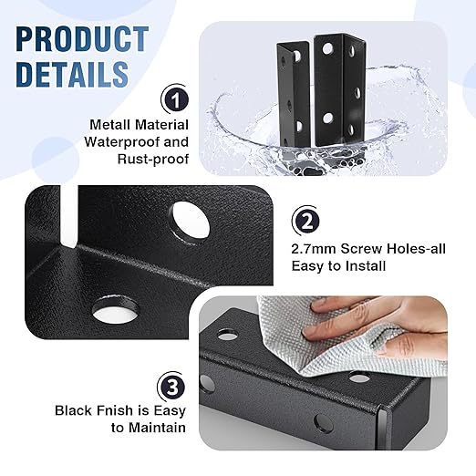 10PASK Metal Deck Railing Bracket Connector, Adjustable Fence Bracket for Vinyl Fence Panel to Post, for Deck, Railing Wood Post, Porch Handrail, Beam Hanger (Black)