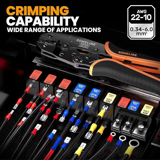 SOMELINE Wire Terminals Crimping Tool, with 45 Sizes Insulated Ratcheting Terminals Crimper Kit of AWG 22-10 Insulated Electrical Butt Bullet Spade Fork Ring Spade Splice Crimp Terminals