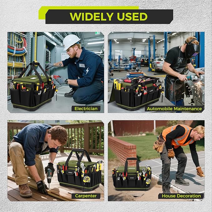 Heavy Duty Tool Bag 18-Inch, Extra Large 46 Pockets Electrician Tool Bag for men with Hard Bottom & Waterproof Pocket, 1680D Tear-Proof Toolbox Organizer for HVAC Mechanic, Father Dad Birthday Gift