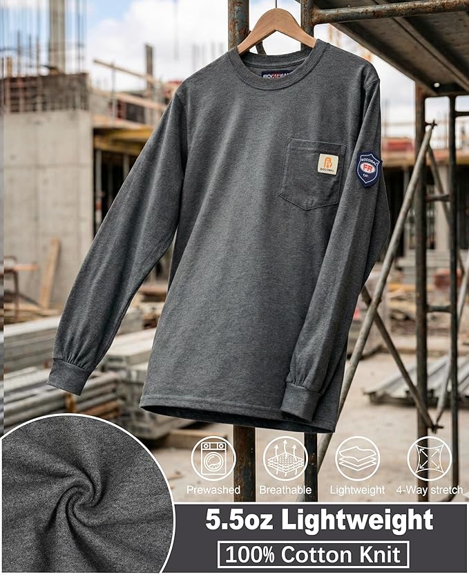 BOCOMAL FR Shirts Lightweight Classic Crew Long Sleeve Fire Resistant Shirt CAT2