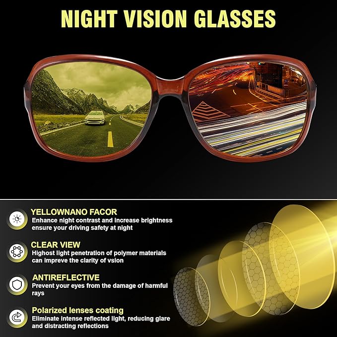 FEISEDY Classic Womens Night Glasses Driving Anti Glare Wrap Around Yellow Sunglasses B2548