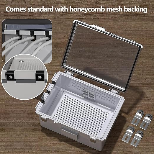 ABS Electrical Junction Box, Ventilated Design, Cable Grommets, IP65 Waterproof Enclosure, Indoor/Outdoor Use with Mounting Panel (Clear Cover, 11.8"x7.9"x5.1")