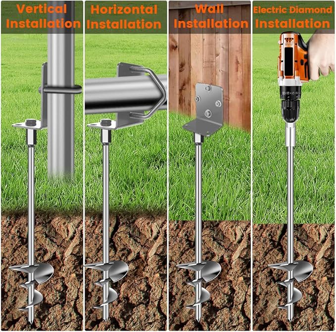 Ground Anchors Shed Anchors 14" Set of 2 Trampoline Stakes Screw in Heavy Duty Mobile Home - Storage Shed Anchor Kit - Playset Swing Anchors - Stakes for Fence,Carport,Garden (Silver, 2 x 14in)