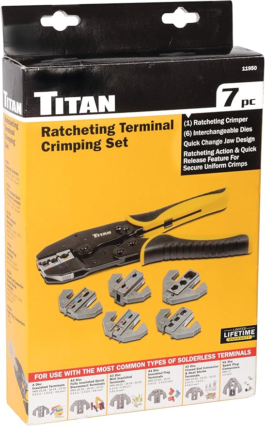 Titan 11950 Ratcheting Wire Terminal Crimping Set, 7-Piece