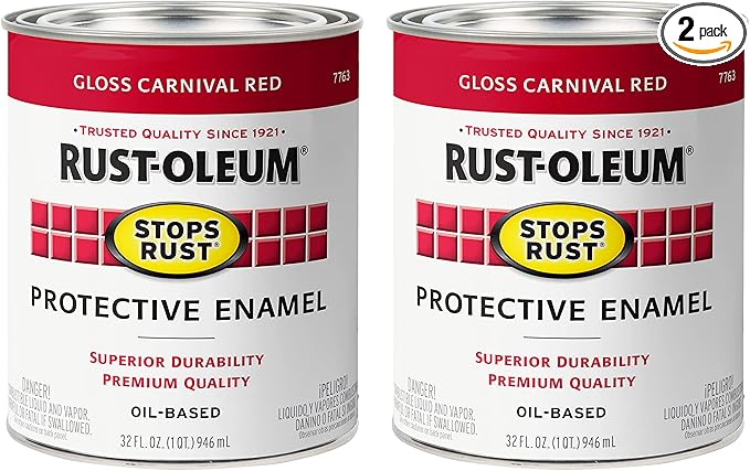 Rust-Oleum 7763502-2PK Stops Rust Brush On Paint, Quart, Gloss Carnival Red, (Pack of 2)