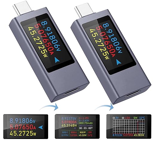 diymore 2 PCS USB C Power Meter Testers,USB C Tester Power Meter Color Screen,Digital Multimeter,Three Screens Switch to Display Current,Voltage,CPU Temperature,USB C Tester,DC4-30V/0-12A