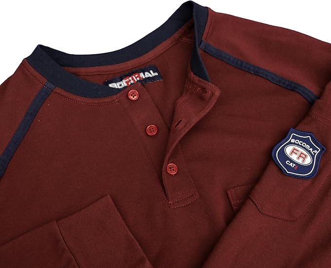 BOCOMAL FR Shirts 5.5oz Light Weight Henley and Short Sleeve Flame Resistant/Fire Retardant Clothing Shirt