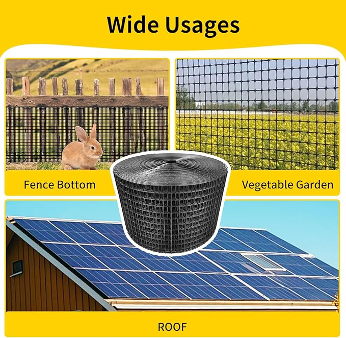 Solar Panel Bird Guard,6in X 100ft Critter Guard for Solar Panels,1/2inch mesh Black Coated Galvanized Rust-Resistant Net,roof Protection net Kit,with 80 Fastener Clips and Cutting Scissor