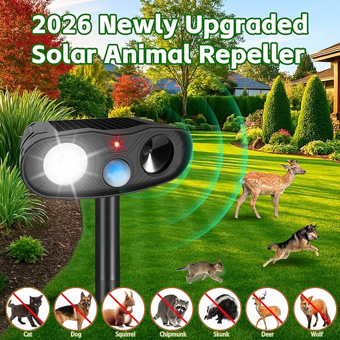 4Pack Solar Ultrasonic Cat Repellent Outdoor Bear Repellent Devices, Solar Animal Repeller Motion Detection Cat Squirrel Dog Repellent Goose Deterrent with LED Flash Lights for Yard (Black)