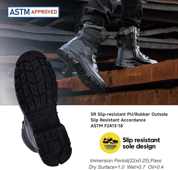 Men's Military Tactical Boots 8" Steel Toe Work Safety Boots with Side Zipper Lightweight Army Combat Boots
