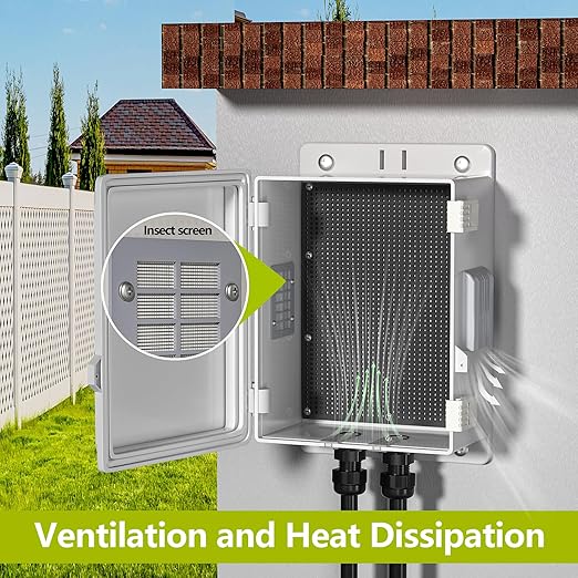 Outdoor Waterproof Electrical Junction Box, ABS Water Resistant Enclosure with Internal Mounting Panel & Hinged Cover (10,4" H* 7.3" L* 5.1" W)