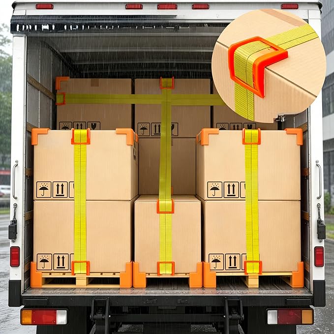 ZENFUN 20 Packs Edge Protectors for Cargo Loads, Flatbed Corner Protectors, Tiedown Plastic Protector, Truck Shipping, Protects Cargo Edges, Orange