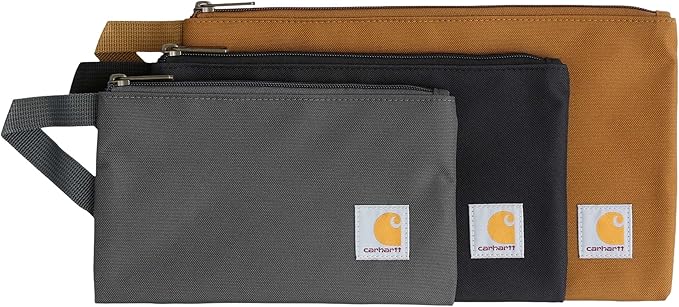 Carhartt Utility Zipper Pouch Set, Durable Water Repellent Organizers Sold in Sets of Three, Carhartt Brown/Black/Gravel