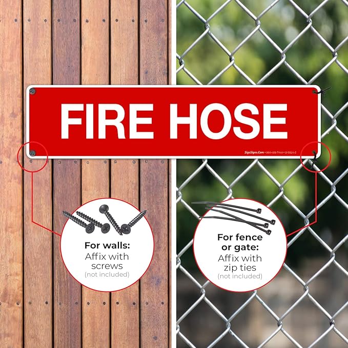 Fire Hose, Fire Safety Sign, (SI-5814) (2 Pack) 3x12 Inches, Rust Free .040 Aluminum, Fade Resistant, Indoor/Outdoor Use, Made in USA