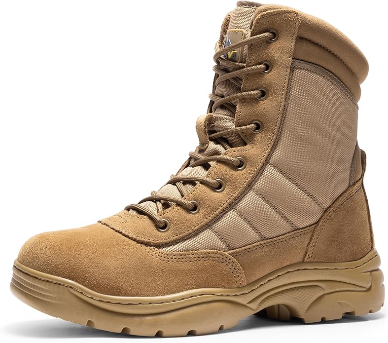 NORTIV 8 Men's Military Tactical Work Boots Side Zipper Leather Motorcycle Combat Boots Trooper