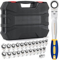 haisstronica 24 in 1 Interchangeable Heads Ratchet Wrench Set with 3/8 in Adapter, Metric & SAE 8-19mm and 1/4-3/4 inch Flex Head Combination Wrench Sets for Auto, Mechanic Tools for Men Gifts