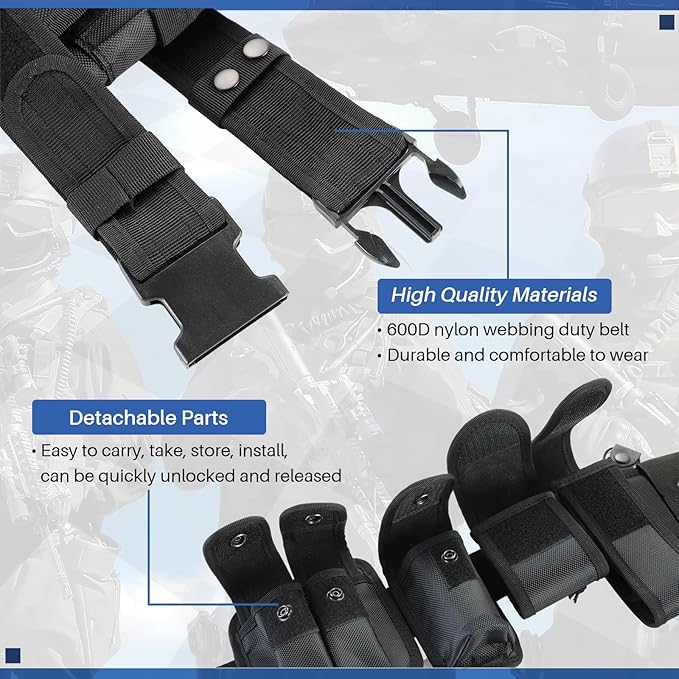 DASBET 10 in 1 Police Tactical Belt Security Guard Belt Multifunctional Tactical Duty Belt Black Tactical Versatile Military Modular Equipment System Molded Duty Belt Set for Law Enforcement