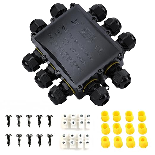 IP68 Waterproof Junction Box Outdoor 10Way 10 Cable M25 Gland Wire Connector, Extension Electrical Cable Protector for Diameter Cable Ø4-14mm Black 1Pack