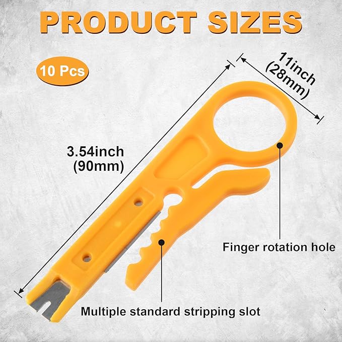 10pcs Mini Wire Stripper with Secure Finger Loop, Small Cable Stripper Cutter Tool, Wire Punch Down Tool for Diameter 5-6.2mm Cables Data Wires- Yellow