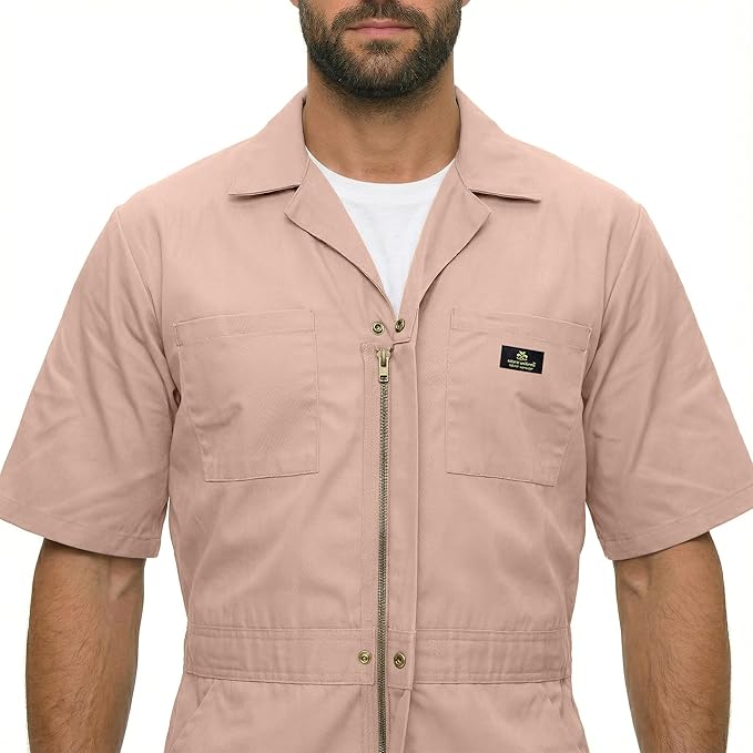 Natural Uniforms Mens Short Sleeve Zip Up Coverall, Stain and Wrinkle Resistant (Khaki, X-Small)