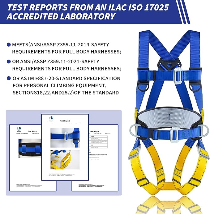 Universal Full Body Fall Protection Safety Harness with Dorsal D-Ring and Mating Buckle Legs，roofing harness construction harness ANSI/ASSP Compliant,internal Shock Absorbing landyard&Hook