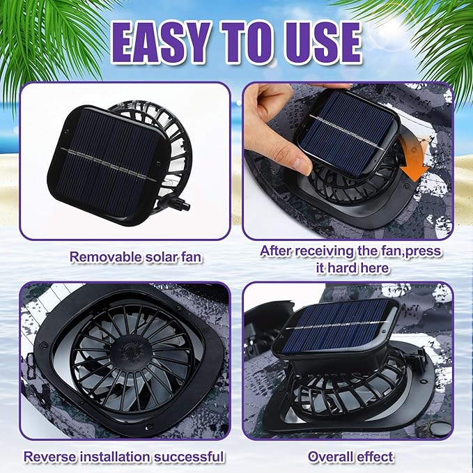 Chuarry Wide Brim Sun Hat with 2 Fan Outdoor Solar Powered USB Charging Fishing Hat with Neck Flap for Men Women