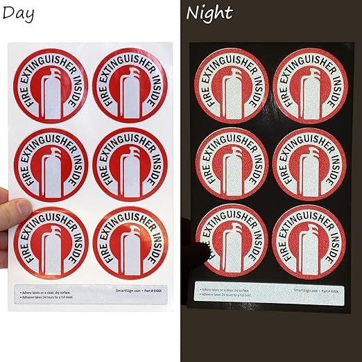 SmartSign Fire Extinguisher Inside Stickers | 2.75" x 2.75" Engineer Grade Reflective Labels with Aggressive Adhesive, Pack of 6