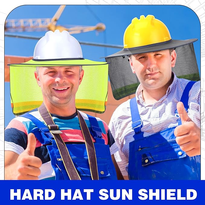 Vicenpal 10 Pcs Hard Hat Shade Full Brim, High Visibility Sun Visor Neck Shade with Reflective Strip, Hard Hat Accessories for Men Women Construction Use(Grey, Yellow)