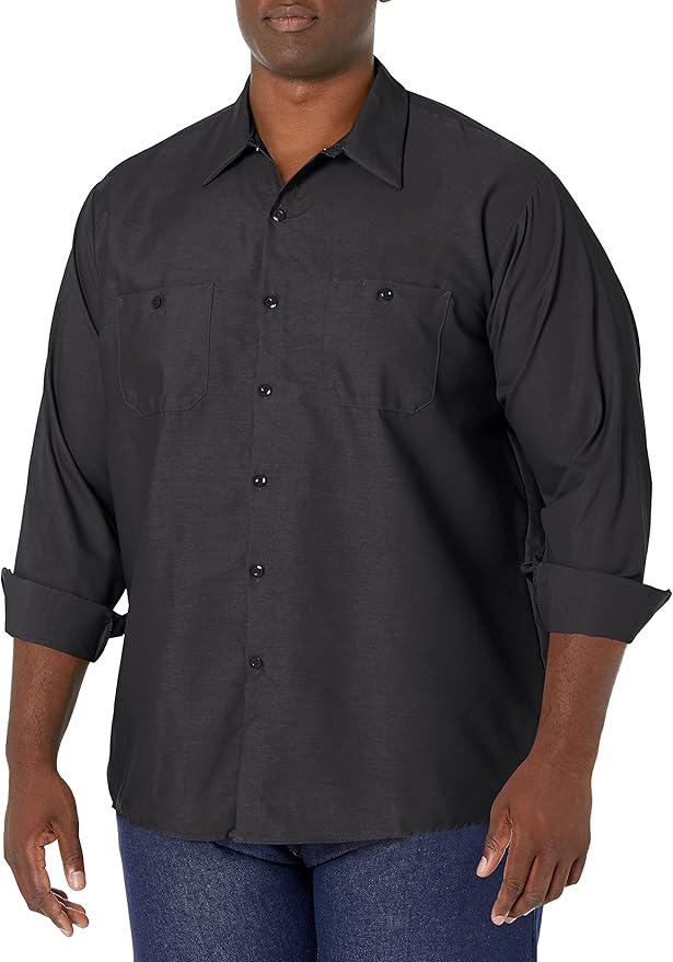 Red Kap Men's Long Sleeve Industrial Work Shirt | Moisture Wicking Button Up, Wrinkle Resistance Fights Fading & Stains