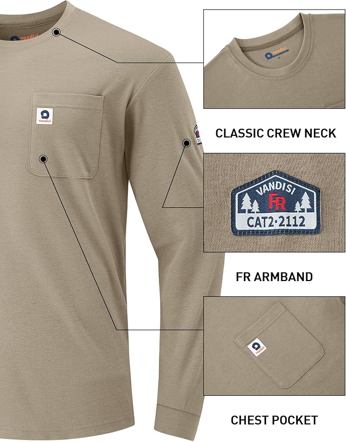 FR Shirts for Men 100% Cotton 5.5oz Lightweight NFPA2112/CAT2 Flame Resistant Shirts for Men Long Sleeve