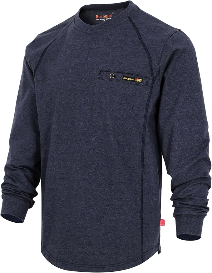 BOCOMAL FR Shirts for Men Melt Pocket Lightweight Crew T-Shirt NFPA2112/CAT2 Fire Resistant Work Shirt