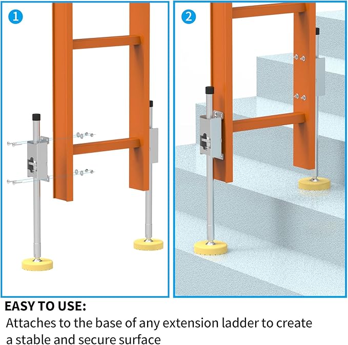 Ladder Stabilizer,Ladder Leveler Pair with Anti-Slip Rubber Feet, Adjustable Extension Ladders Leg Ground Leveler, with Anti-Slip Pattern Steel Pole, Ladder Accessories (02C)