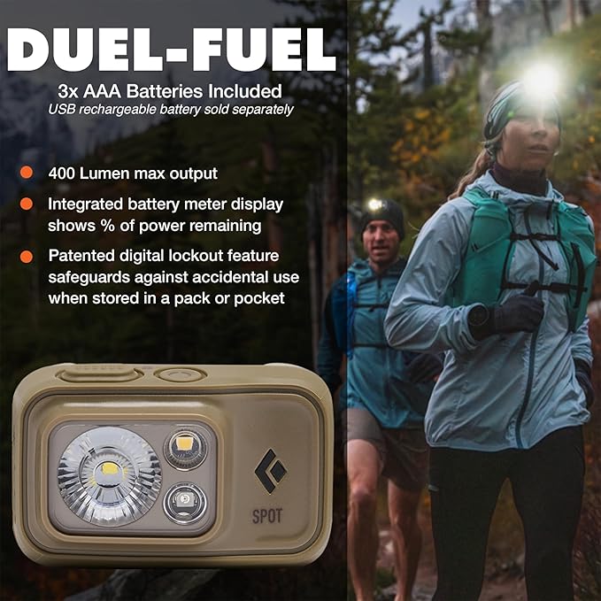 BLACK DIAMOND Spot 400 Headlamp | 400 Lumens Brightness, Dimmable | Waterproof & Durable | 3X AAA Battery Operated (Included) | Ops Dark Tan