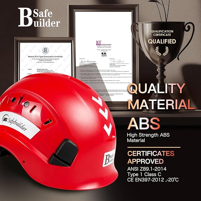 Construction Safety Helmet ABS Hard Hat Adjustable Ventilation System Hardhats Industrial Work Head Protection for Men Certified ANSI/ISEA Z89.1