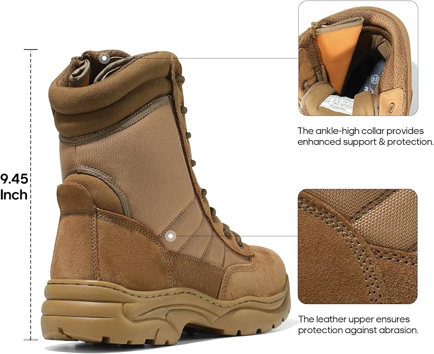 NORTIV 8 Men's Military Tactical Work Boots Side Zipper Leather Motorcycle Combat Boots Trooper