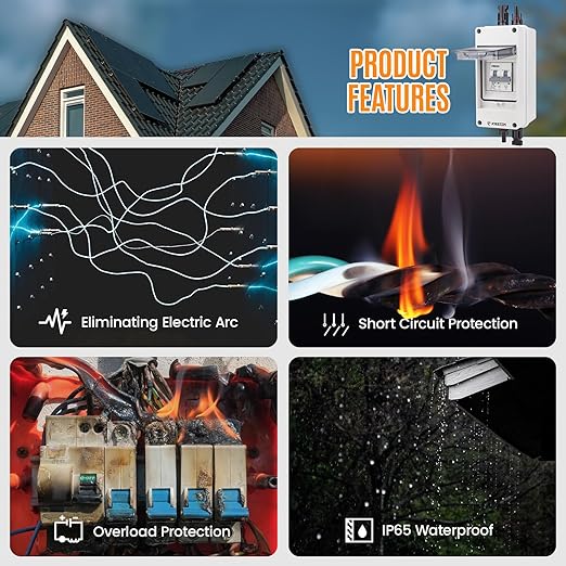 Solar Panel Disconnect Switch 1000V 40A PV Disconnect Switch Box Outdoor Breaker and Enclosure for Solar PV Panels Homes Battery (40Amp)